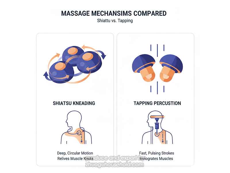 Difference between Shiatsu kneading and Tapping massager mechanisms